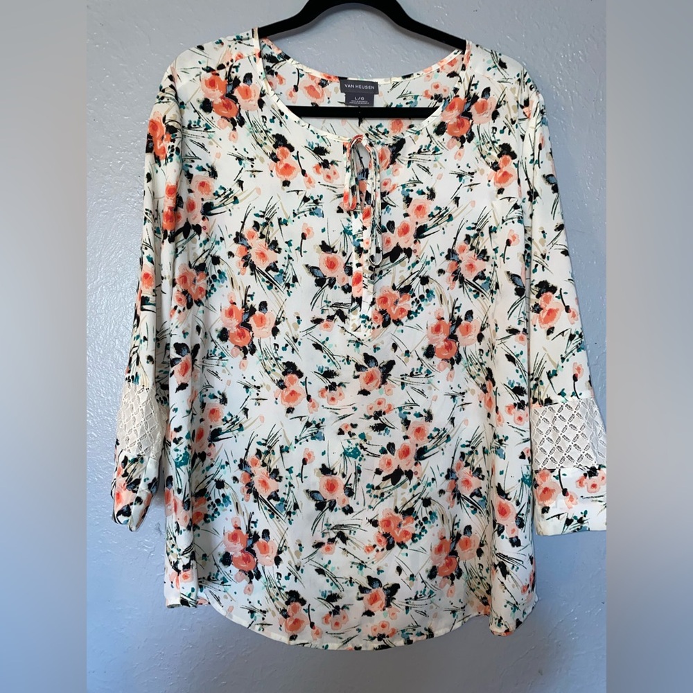 Van Heusen Floral Blouse with Lace Sleeves